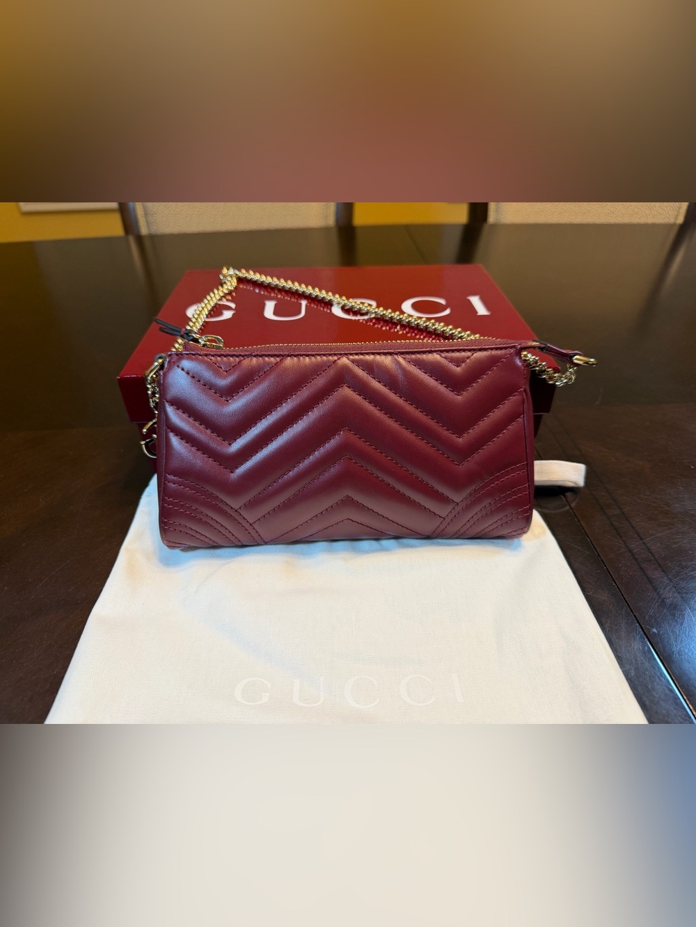 New Authentic Gucci GG Logo Matelasse Burgundy Bag